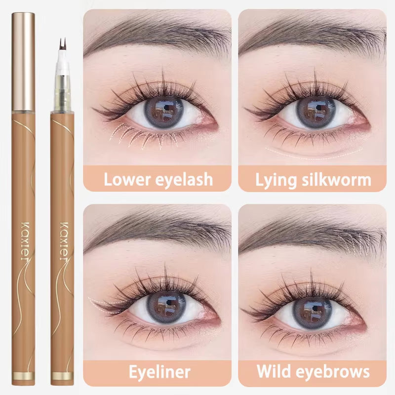 Double Forked Tip Lower Eyelash Pen Natural Ultra-Thin Liquid Eyeliner Waterproof Eyelash Brow Eyeliner Pencil Makeup Tools